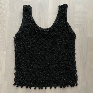 Y2K Awesome Festival Tank Top / Cami with Beaded Overlay on Black Mesh